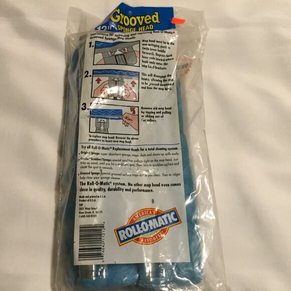 Roll-O-Matic 2 Pack GROOVED 12” Sponge Mop Head Refills Waves NOS - Picture 3 of 3